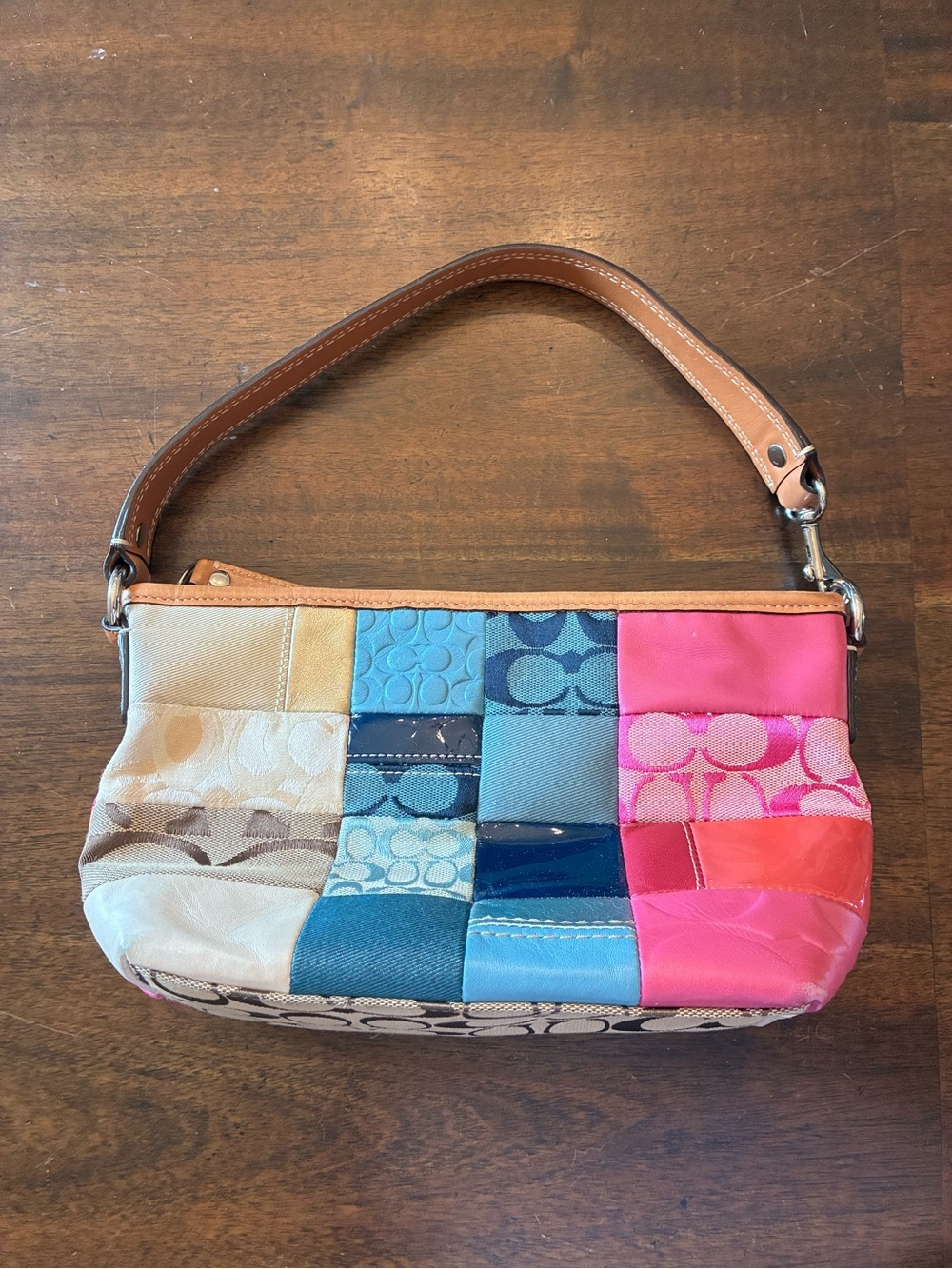 Coach Signature Patchwork Collection Shoulder Bag F14652 Vintage Pink Blue Brown - Picture 2 of 5